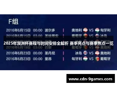 2025年澳洲杯赛程与时间安排全解析 赛季亮点与赛事焦点一览